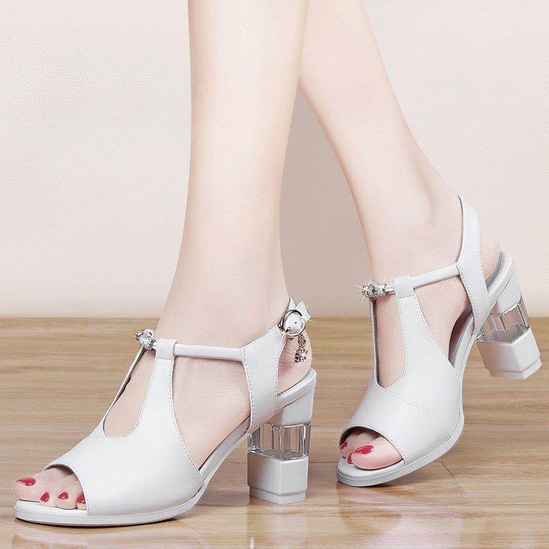 One Word Strap Toe High Heels Women Thick Heels - MYLUXURY LANE ENTERPRISE