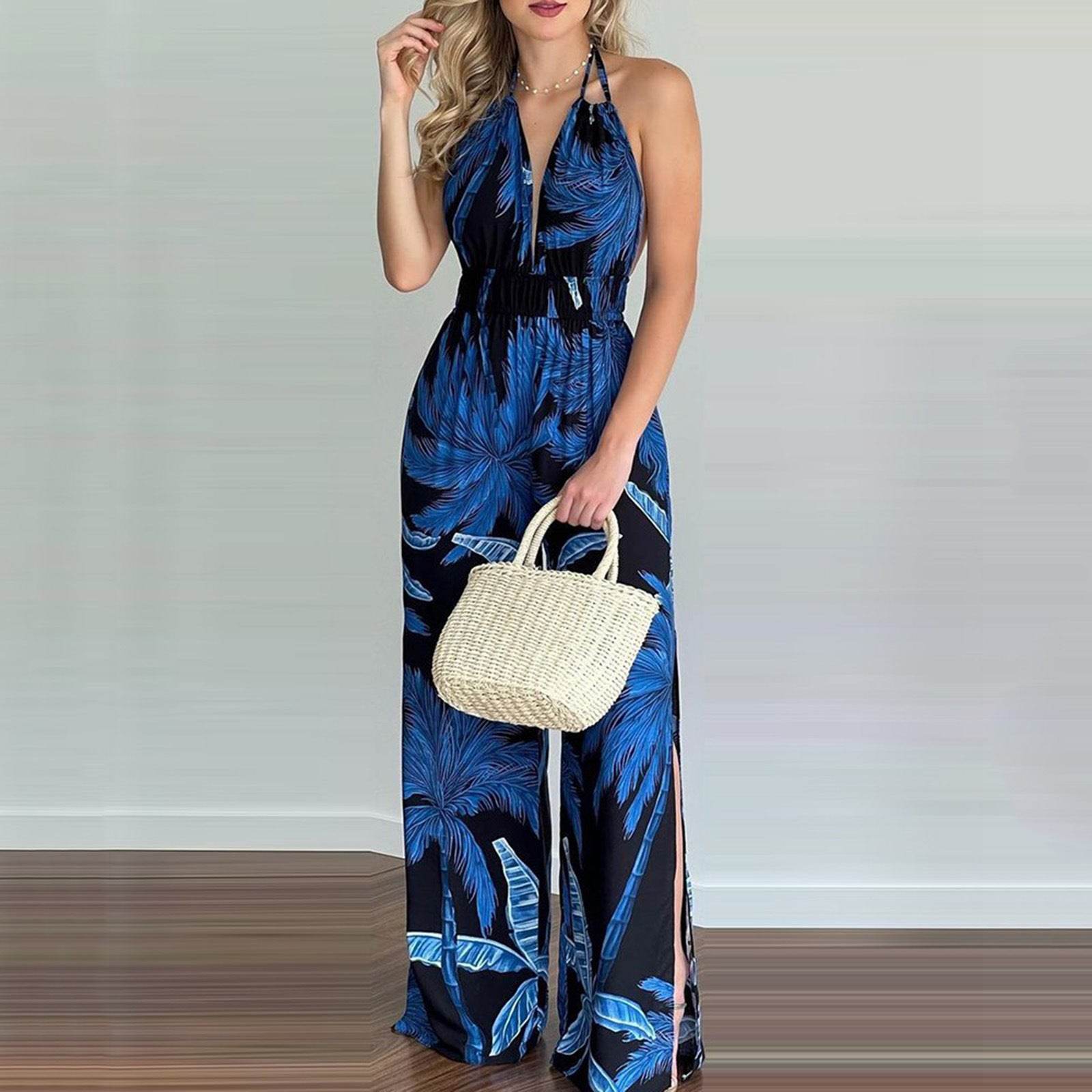 European And American Women'S Clothing Aliexpress Wish Stand-Alone Digital Printing Colorful Jumpsuit - MYLUXURY LANE ENTERPRISE