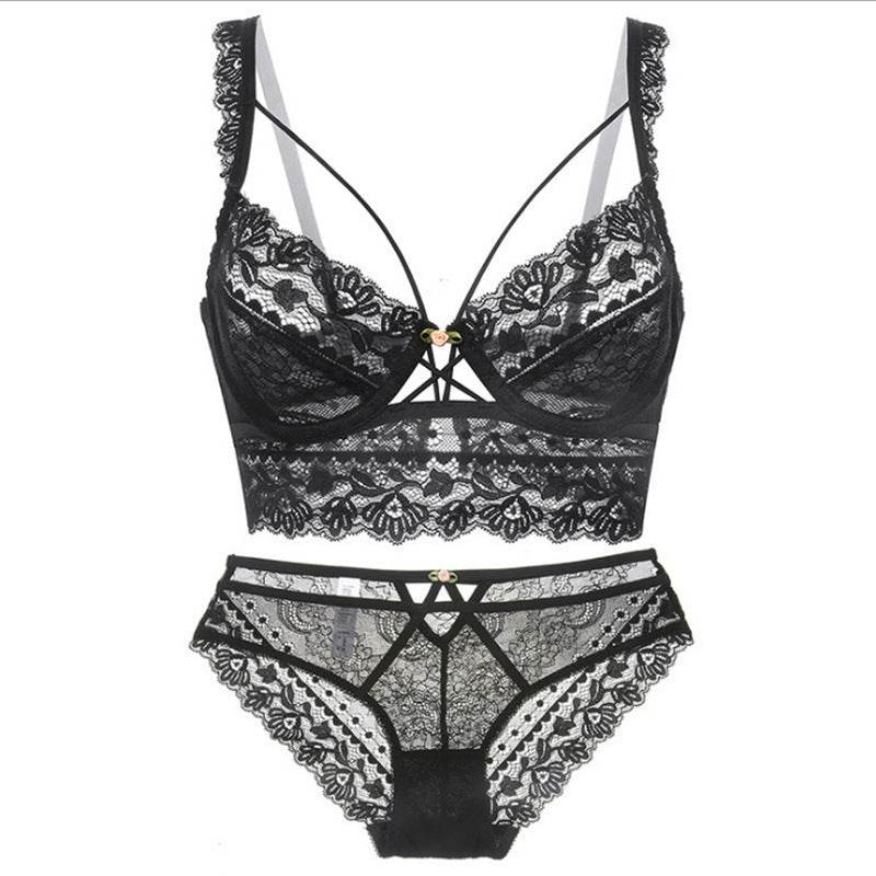 Ultra-thin Non-sponge Sexy Bra Set With Lace Embroidery - MYLUXURY LANE ENTERPRISE