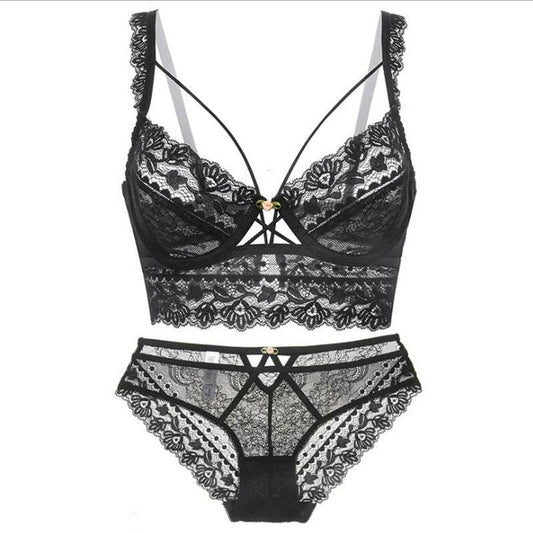 Ultra-thin Non-sponge Sexy Bra Set With Lace Embroidery - MYLUXURY LANE ENTERPRISE