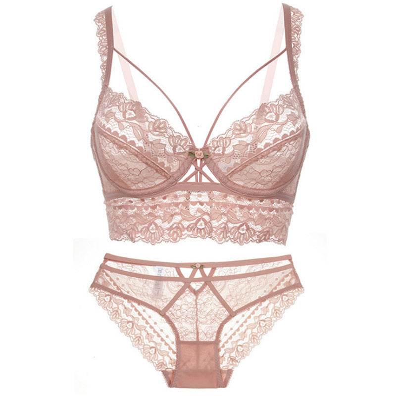 Ultra-thin Non-sponge Sexy Bra Set With Lace Embroidery - MYLUXURY LANE ENTERPRISE