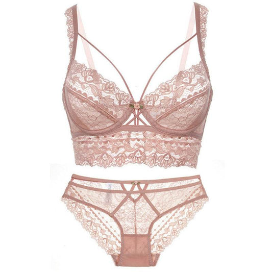 Ultra-thin Non-sponge Sexy Bra Set With Lace Embroidery - MYLUXURY LANE ENTERPRISE