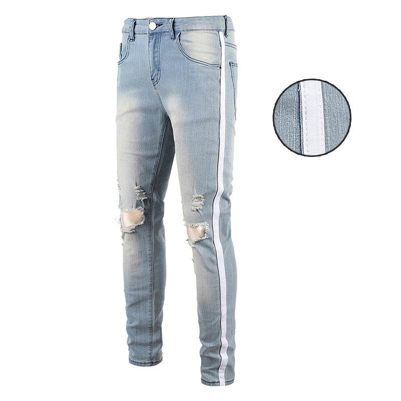 All-match Slim Pants High Street Trend Men's Knee Hole Trousers - MYLUXURY LANE ENTERPRISE