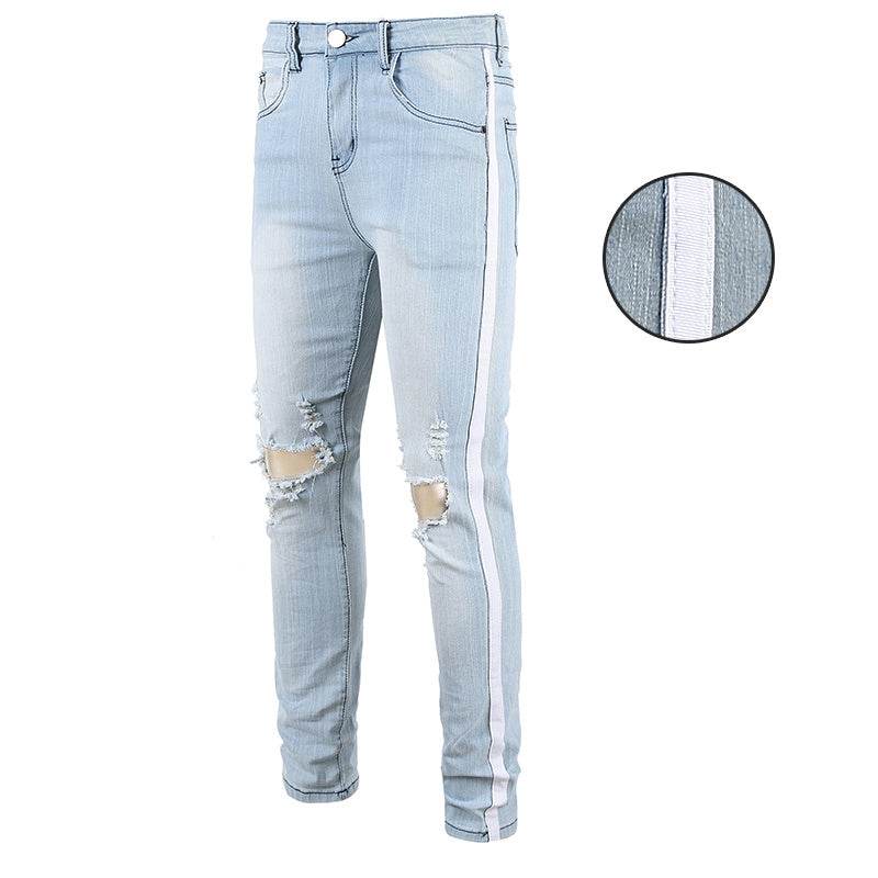 All-match Slim Pants High Street Trend Men's Knee Hole Trousers - MYLUXURY LANE ENTERPRISE