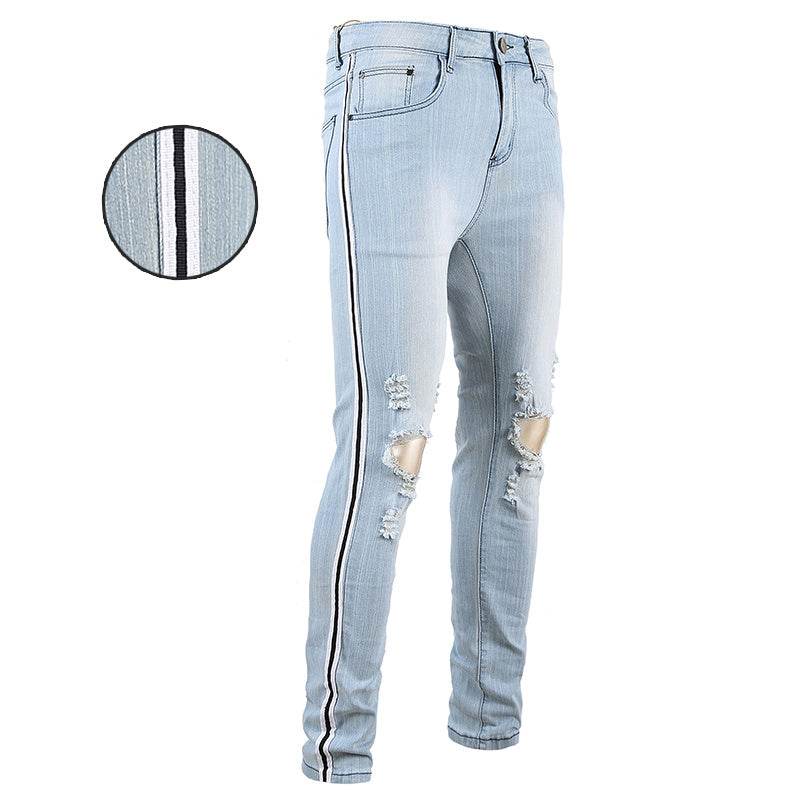 All-match Slim Pants High Street Trend Men's Knee Hole Trousers - MYLUXURY LANE ENTERPRISE