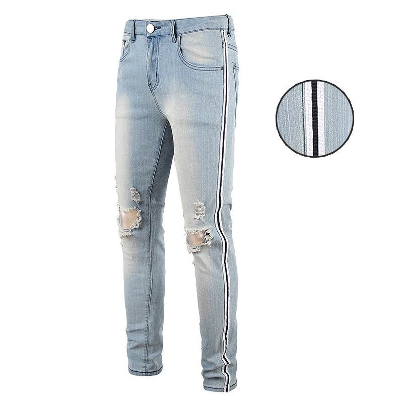 All-match Slim Pants High Street Trend Men's Knee Hole Trousers - MYLUXURY LANE ENTERPRISE