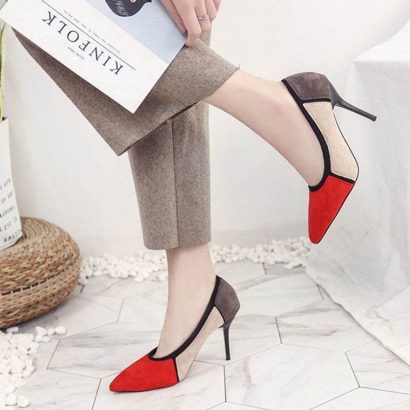 Pointed Toe Color Matching Party Shoes Stiletto Heels - MYLUXURY LANE ENTERPRISE