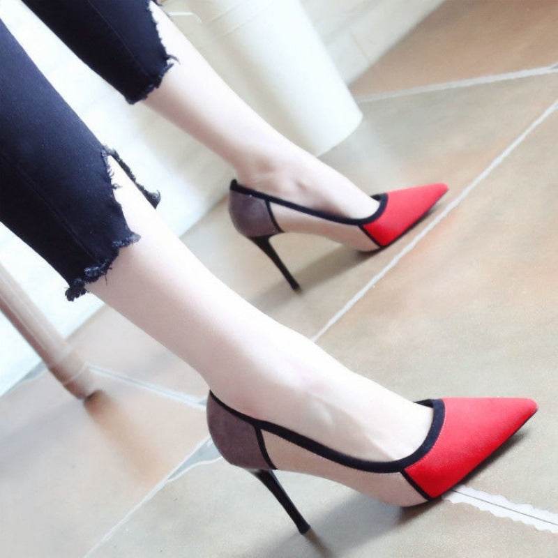 Pointed Toe Color Matching Party Shoes Stiletto Heels - MYLUXURY LANE ENTERPRISE