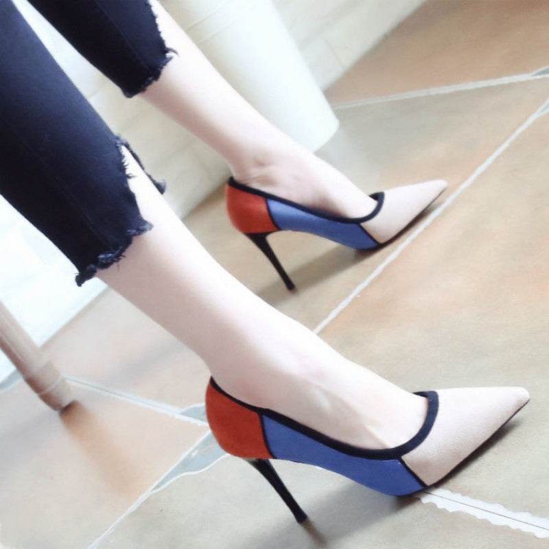 Pointed Toe Color Matching Party Shoes Stiletto Heels - MYLUXURY LANE ENTERPRISE