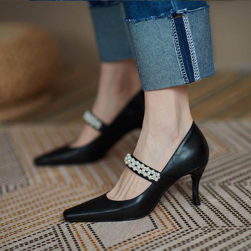 Temperament pointed toe single shoes women stiletto high heels women leather - MYLUXURY LANE ENTERPRISE