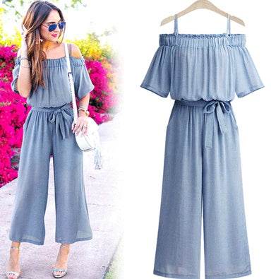 European station fat MM large size women's one shoulder strap jumpsuit Sling waist wide leg trousers - MYLUXURY LANE ENTERPRISE