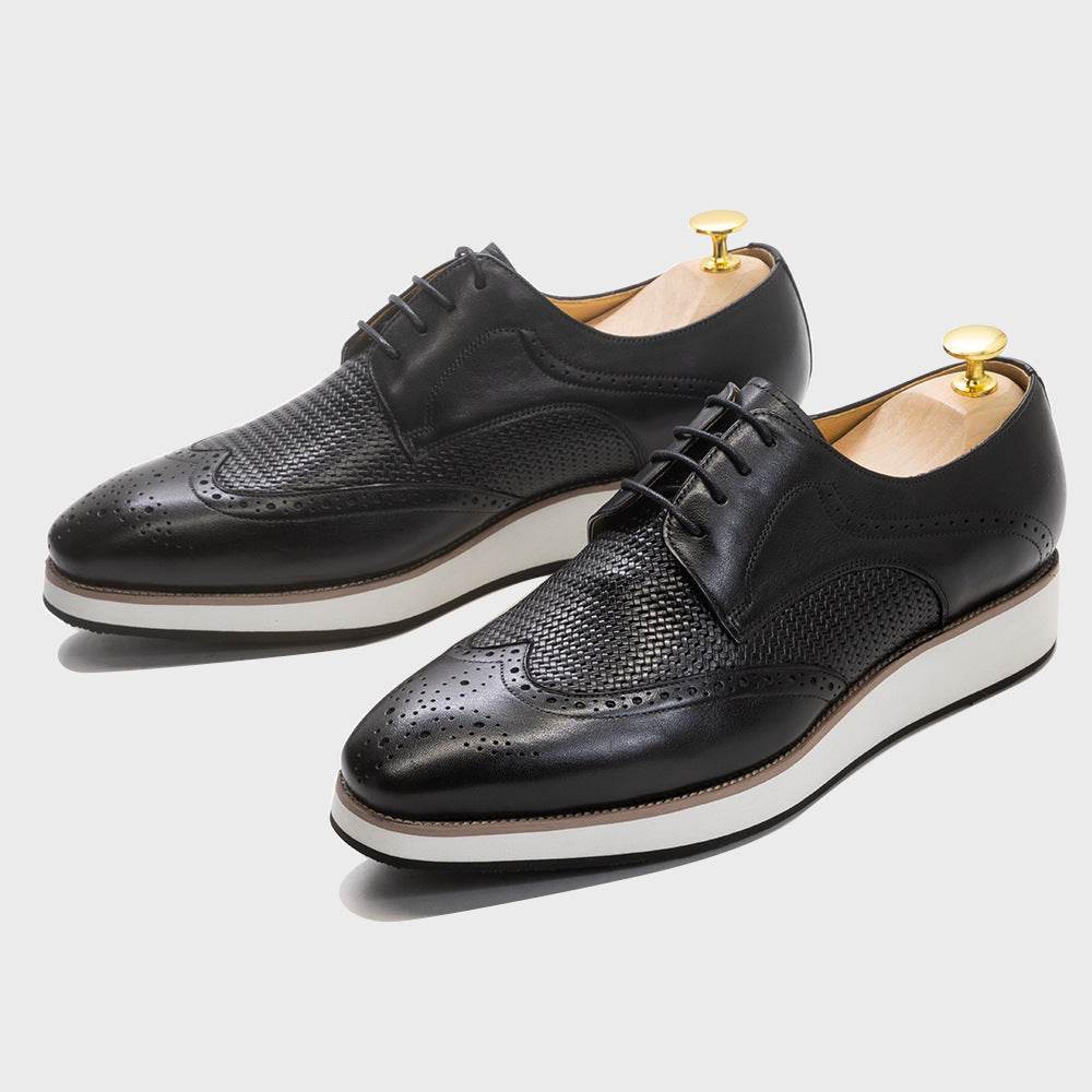 Casual Pointed Toe Derby Shoes Woven Low-top Men's Leather Shoes - MYLUXURY LANE ENTERPRISE
