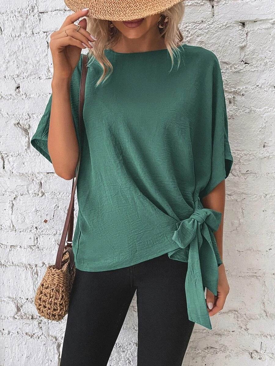 Women's Solid Color Batwing Sleeve Loose Top - MYLUXURY LANE ENTERPRISE