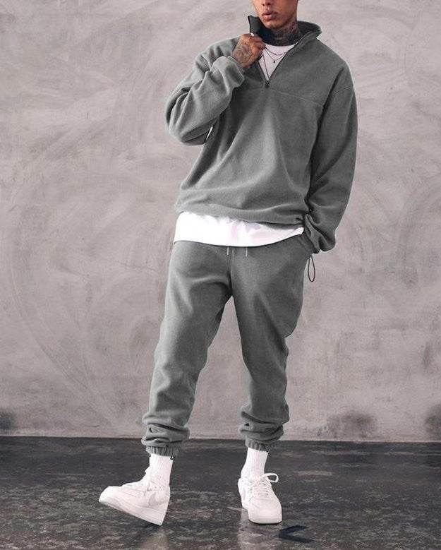 Casual Stand Collar Thick Long Sleeve T-shirt Loose Fleece-lined Suit - MYLUXURY LANE ENTERPRISE