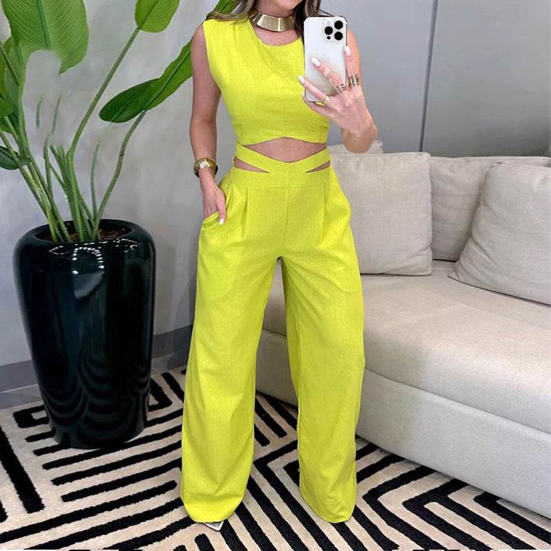 Female Fashion Hot Girl Backless Slim Fit Yellow Suit - MYLUXURY LANE ENTERPRISE