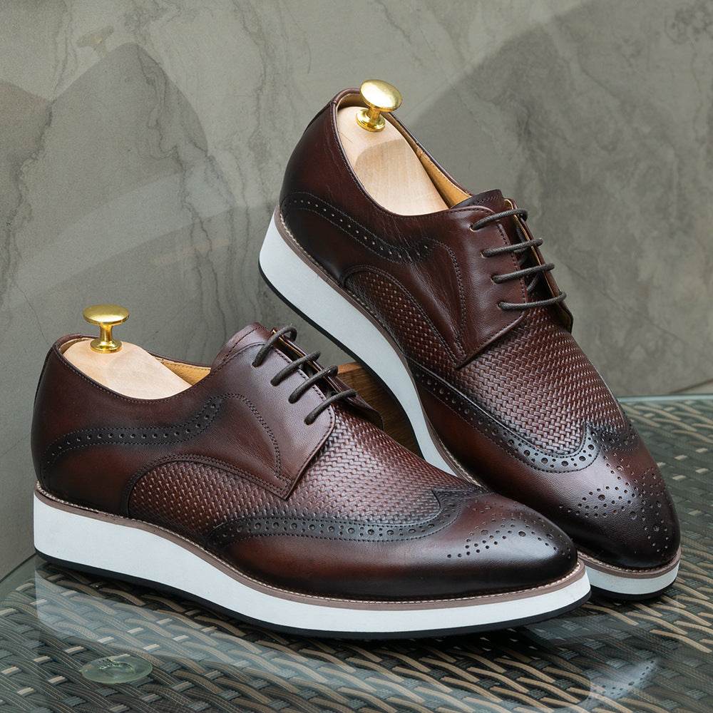 Casual Pointed Toe Derby Shoes Woven Low-top Men's Leather Shoes - MYLUXURY LANE ENTERPRISE
