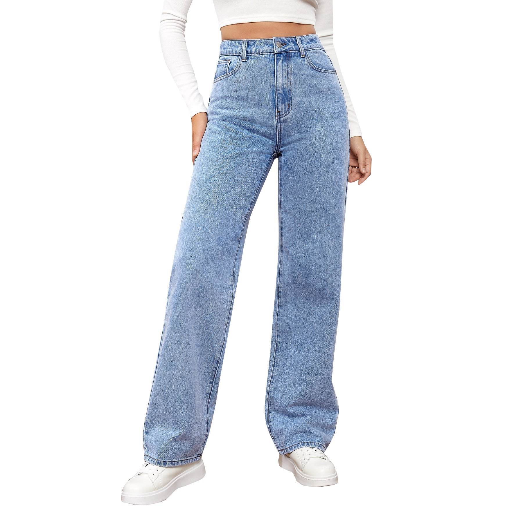 High Waist Straight-leg Denim Trousers Women's Washed Light Color - MYLUXURY LANE ENTERPRISE