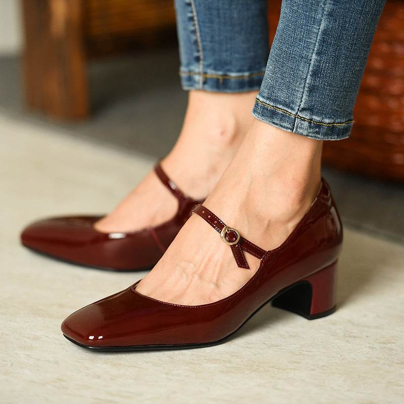 Burgundy bright strap square toe - MYLUXURY LANE ENTERPRISE