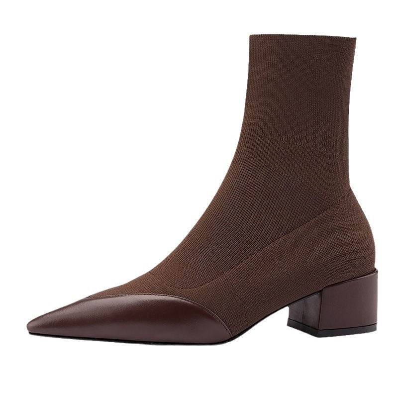Women's Fashion Woolen Yarn Boots Pointed Chunky Heel Short Boots - MYLUXURY LANE ENTERPRISE