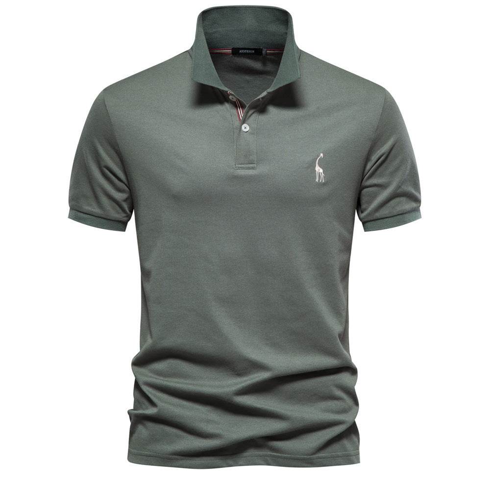 Deer Embroidered Men's T-shirt Solid Color Polo Collar Basic Style Short-sleeved Shirt Men - MYLUXURY LANE ENTERPRISE