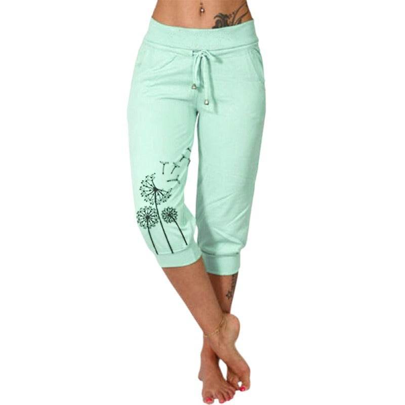 Casual Fashion Printing Loose High Waist Lace-up Cropped Pants - MYLUXURY LANE ENTERPRISE