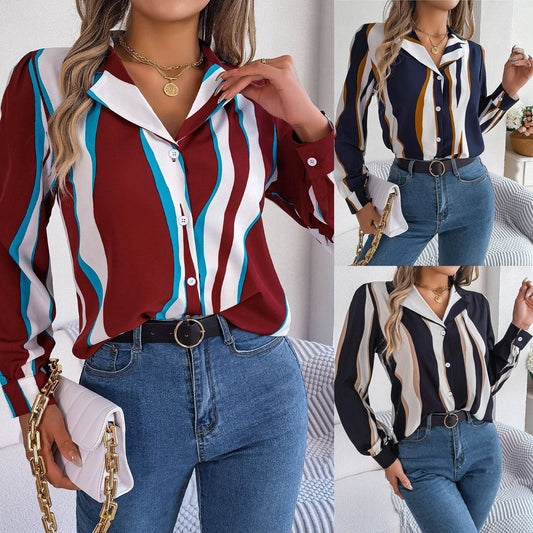 Casual Versatile Contrasting Striped Long Sleeved Shirt - MYLUXURY LANE ENTERPRISE