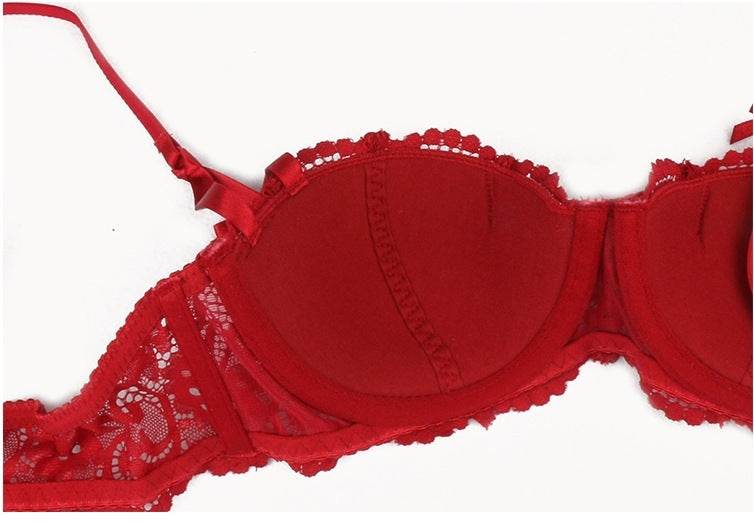 9177 Three-piece Set Sexy Lace Lingerie Push Up Bra Half Cup Garter Bra Set - MYLUXURY LANE ENTERPRISE