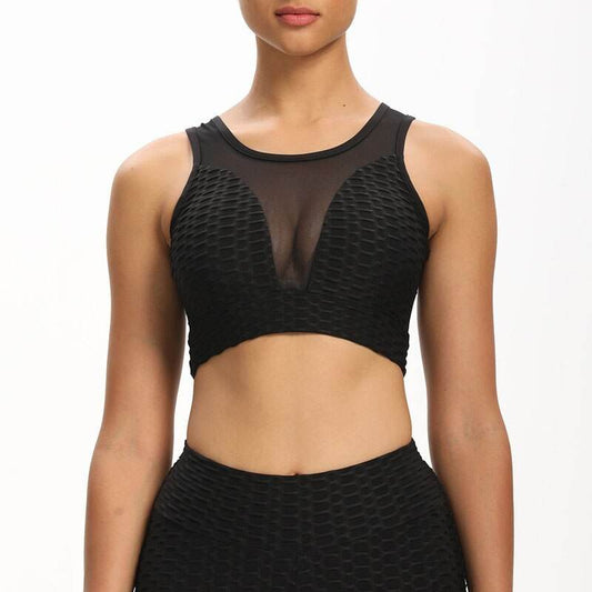 Fitness solid color jacquard and mesh Yoga bra - MYLUXURY LANE ENTERPRISE
