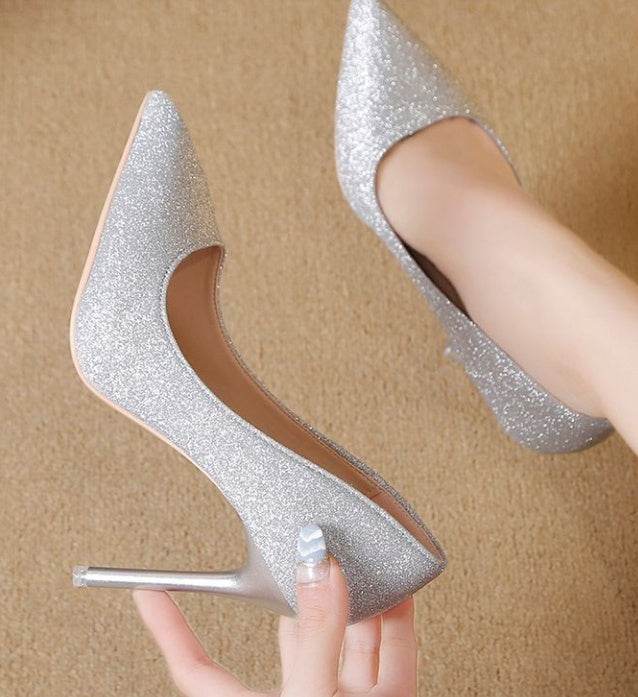 Silver Heels For Women And Black Sexy Everything French Mesh Red Sequins - MYLUXURY LANE ENTERPRISE