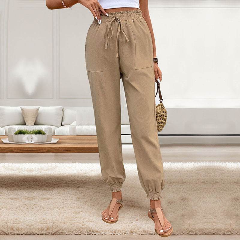 Women's Lace Up Elastic Waist Skinny Pants - MYLUXURY LANE ENTERPRISE