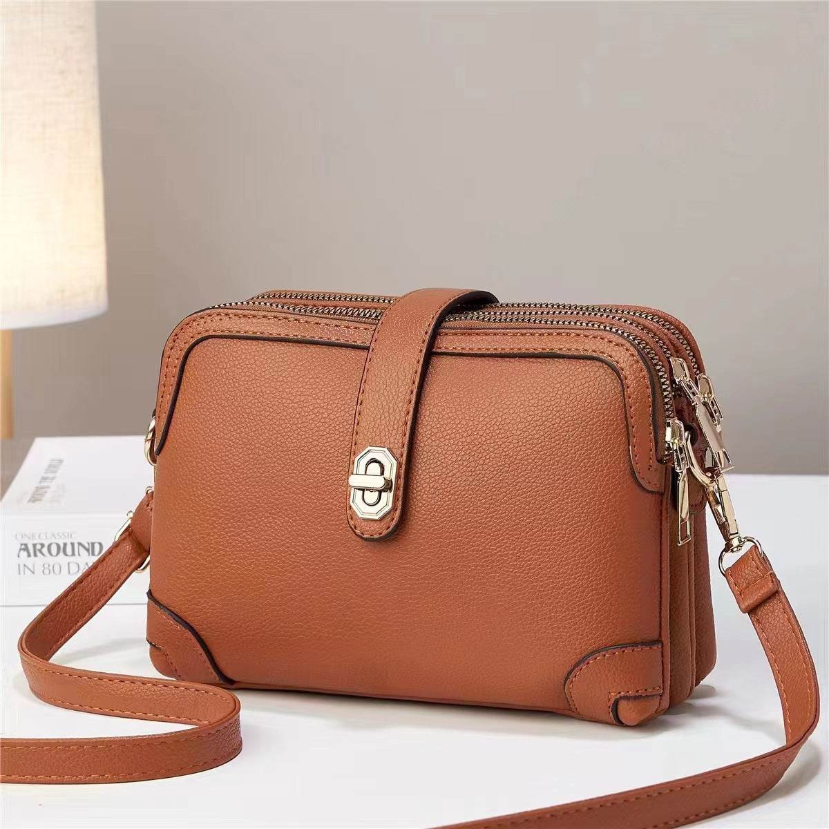 Multi-layer Lychee Pattern Simple Texture Soft Leather Western Style Multi-functional Shoulder Crossbody Small Square Bag - MYLUXURY LANE ENTERPRISE