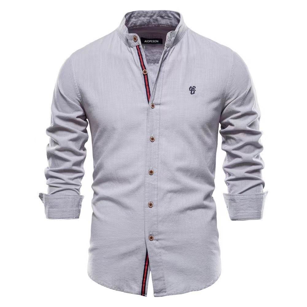 Men's Cotton And Linen Casual Fashion Solid Color Long Sleeve Henley Shirt - MYLUXURY LANE ENTERPRISE