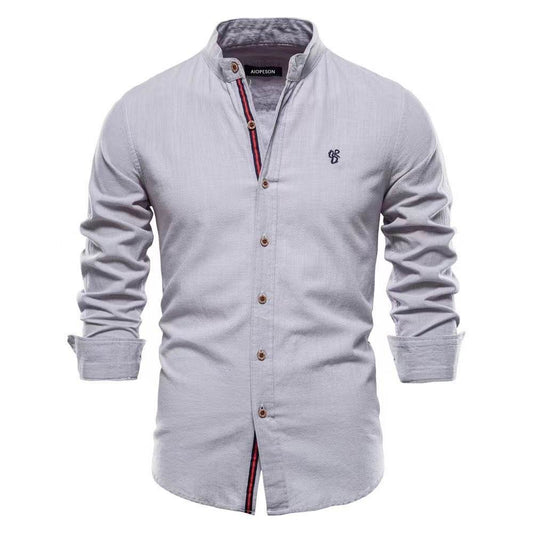 Men's Cotton And Linen Casual Fashion Solid Color Long Sleeve Henley Shirt - MYLUXURY LANE ENTERPRISE