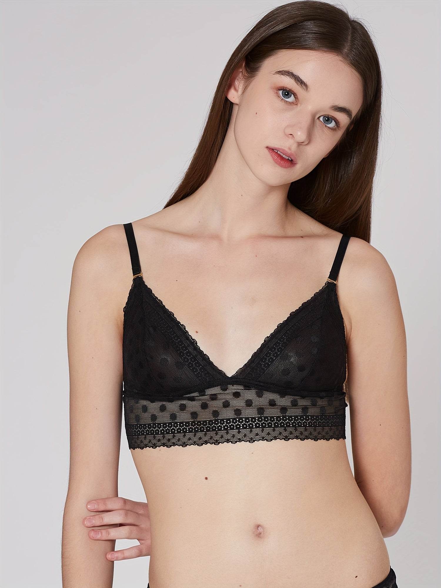 Elegant Solid Lace Bra, Comfy & Breathable Wireless Bra, Women's Lingerie & Underwear - MYLUXURY LANE ENTERPRISE