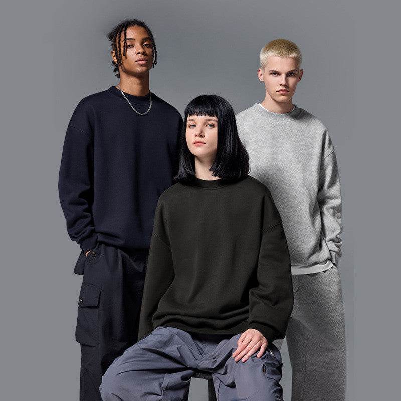Men's Single-layer Fleece-lined Round Neck Sweater Loose Casual Top - MYLUXURY LANE ENTERPRISE