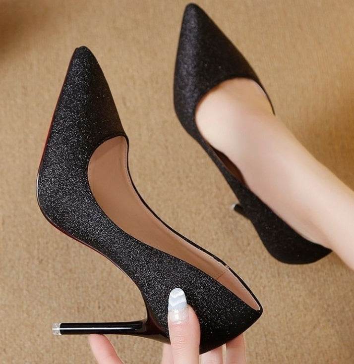 Silver Heels For Women And Black Sexy Everything French Mesh Red Sequins - MYLUXURY LANE ENTERPRISE