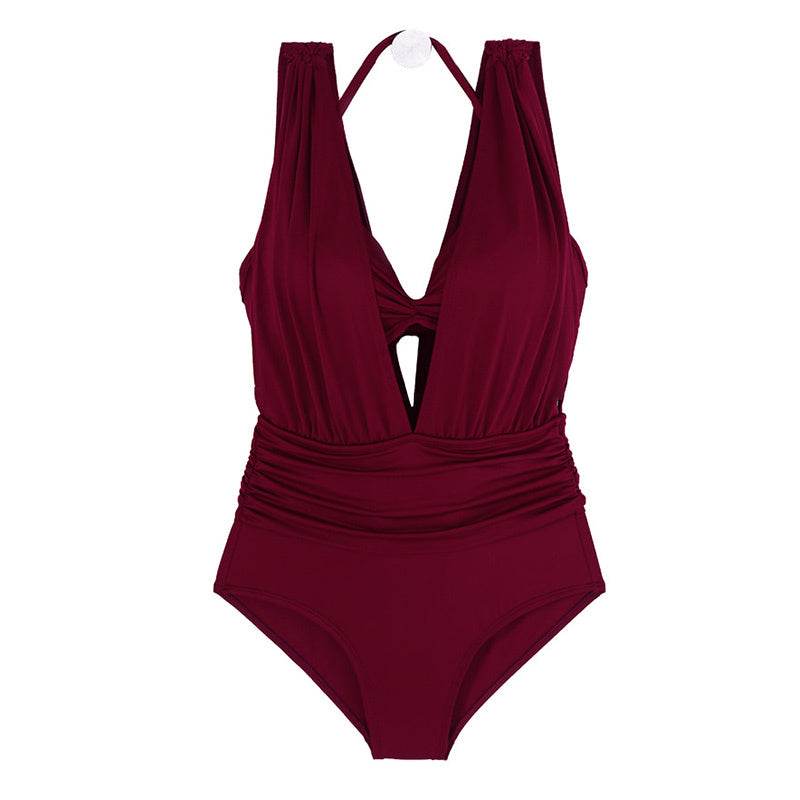 Burgundy One Piece Sexy Gather Bikini - MYLUXURY LANE ENTERPRISE