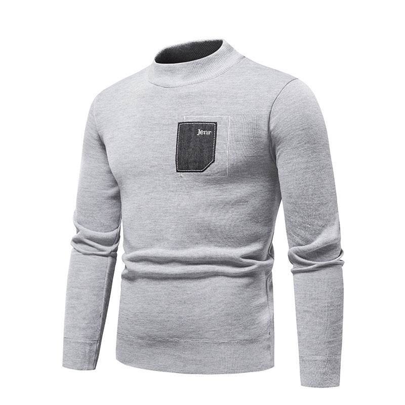 Men's Pasted Letter Embroidered Sweater Half High Neck - MYLUXURY LANE ENTERPRISE