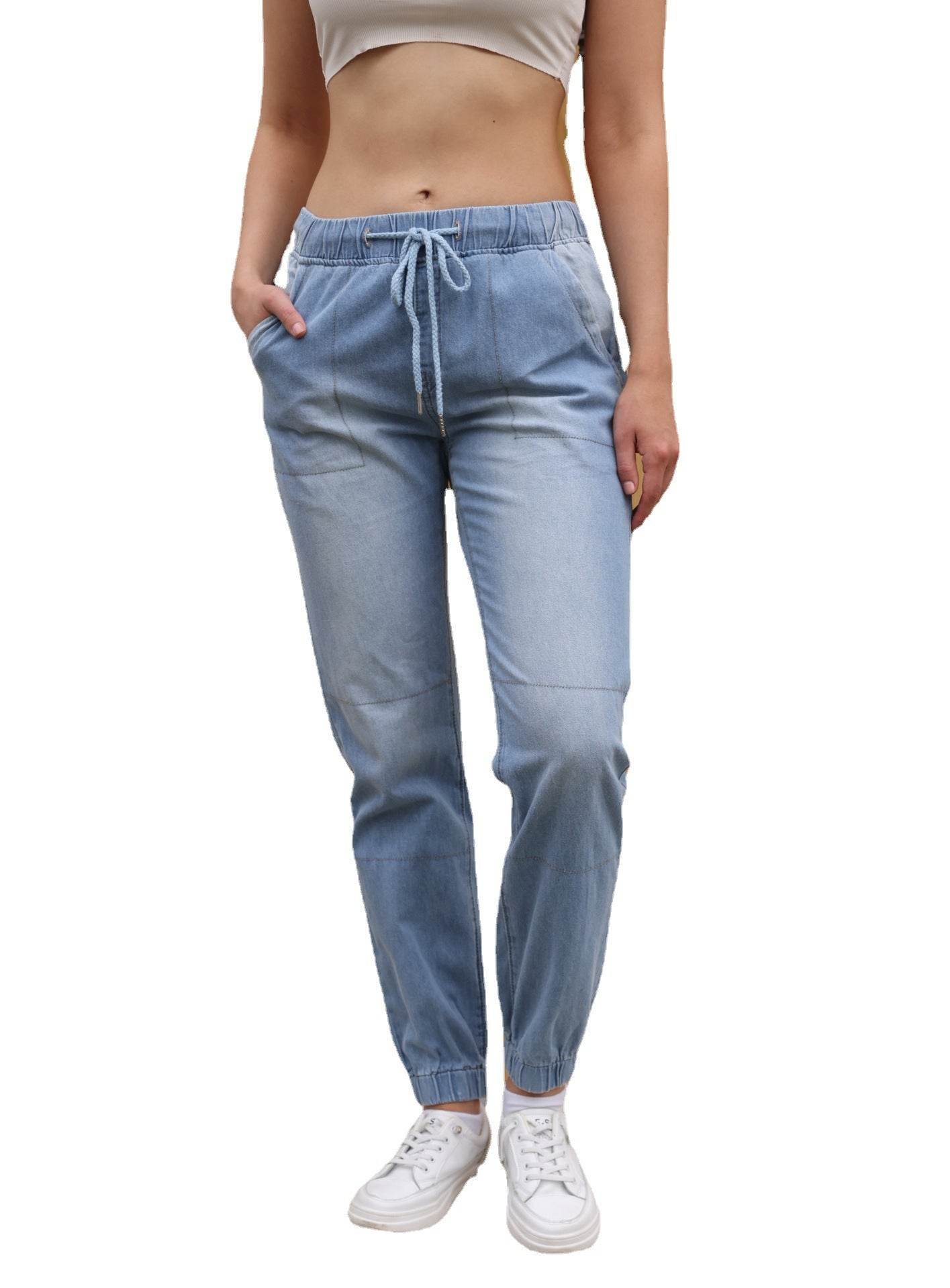 Casual Jeans Light Blue Elastic Waist String Trousers - MYLUXURY LANE ENTERPRISE