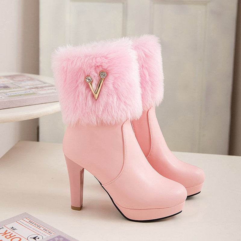 Autumn And Winter Short Boots Snow Female Buskin Female Boots Chunky Heel Booties - MYLUXURY LANE ENTERPRISE