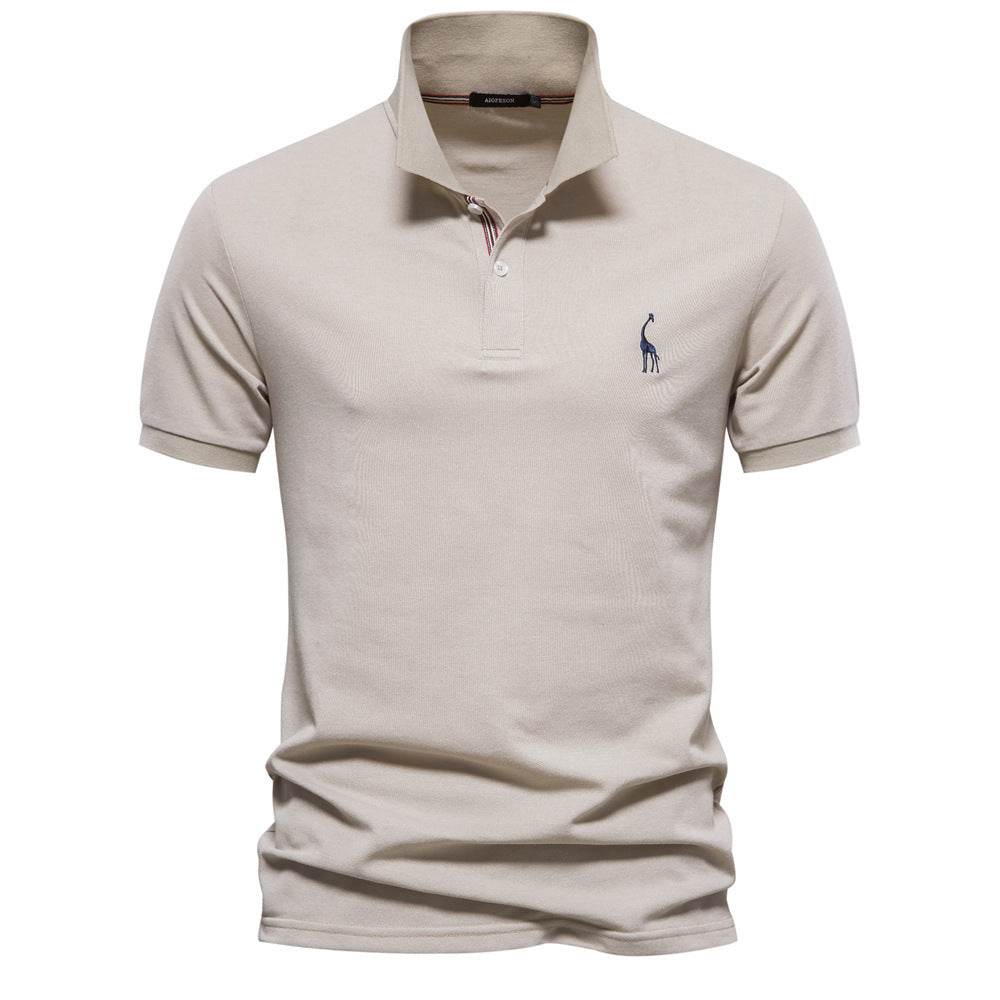 Deer Embroidered Men's T-shirt Solid Color Polo Collar Basic Style Short-sleeved Shirt Men - MYLUXURY LANE ENTERPRISE