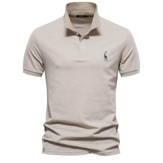 Deer Embroidered Men's T-shirt Solid Color Polo Collar Basic Style Short-sleeved Shirt Men - MYLUXURY LANE ENTERPRISE