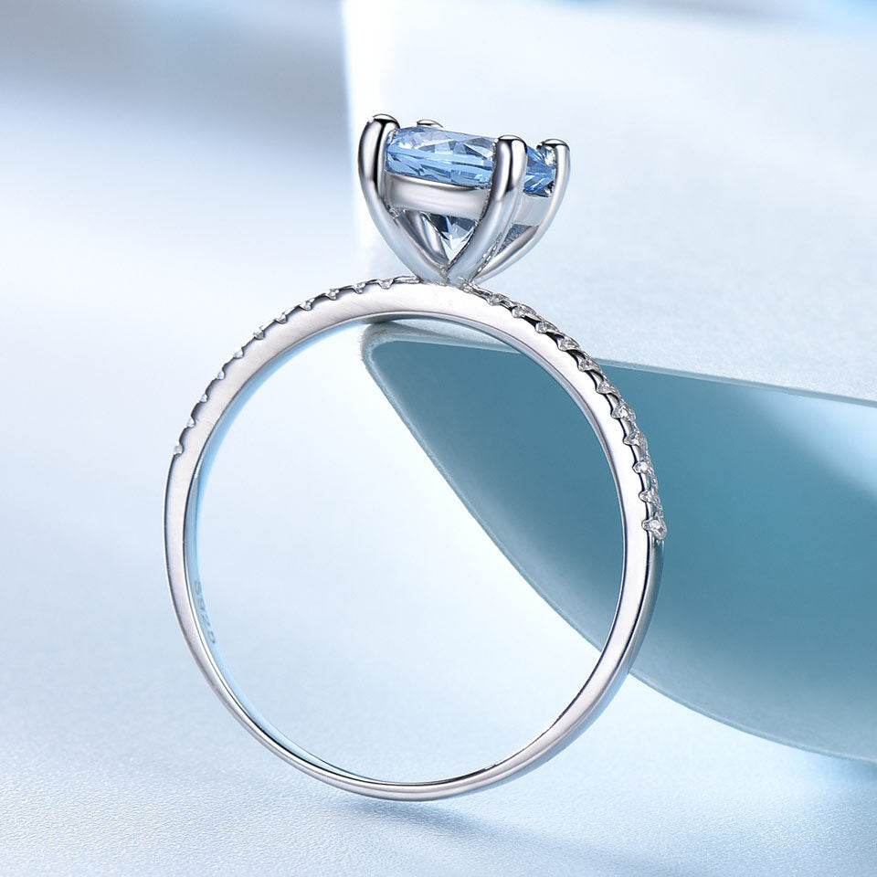 S925 Sterling Silver Sky Blue Topaz Rhinestone Zircon Light Luxury Square Ring - MYLUXURY LANE ENTERPRISE