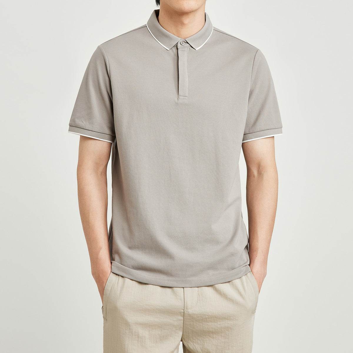 Simple Short-sleeved Polo Shirt Striped Contrast Color Lapels - MYLUXURY LANE ENTERPRISE