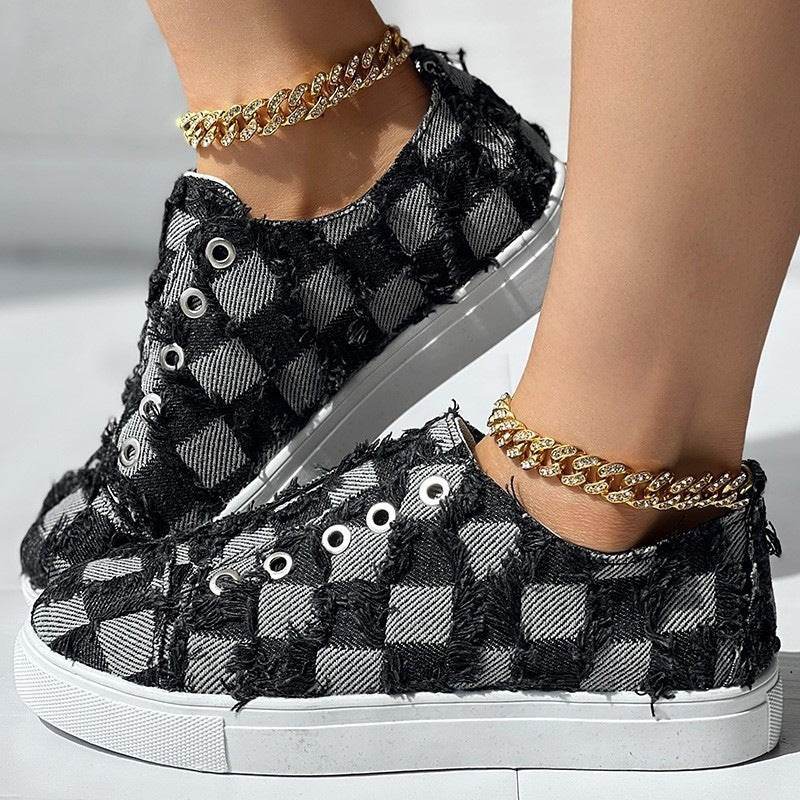 Women's Slip-on Denim Plaid Shoes - MYLUXURY LANE ENTERPRISE