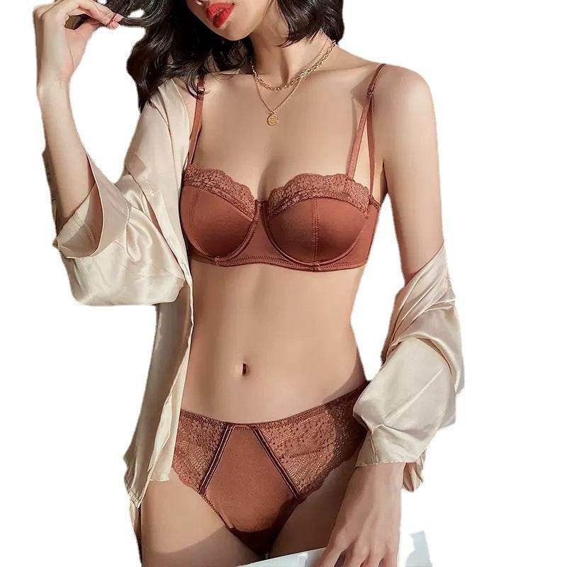 Sexy Glossy Lace Trim French Bra Suit - MYLUXURY LANE ENTERPRISE