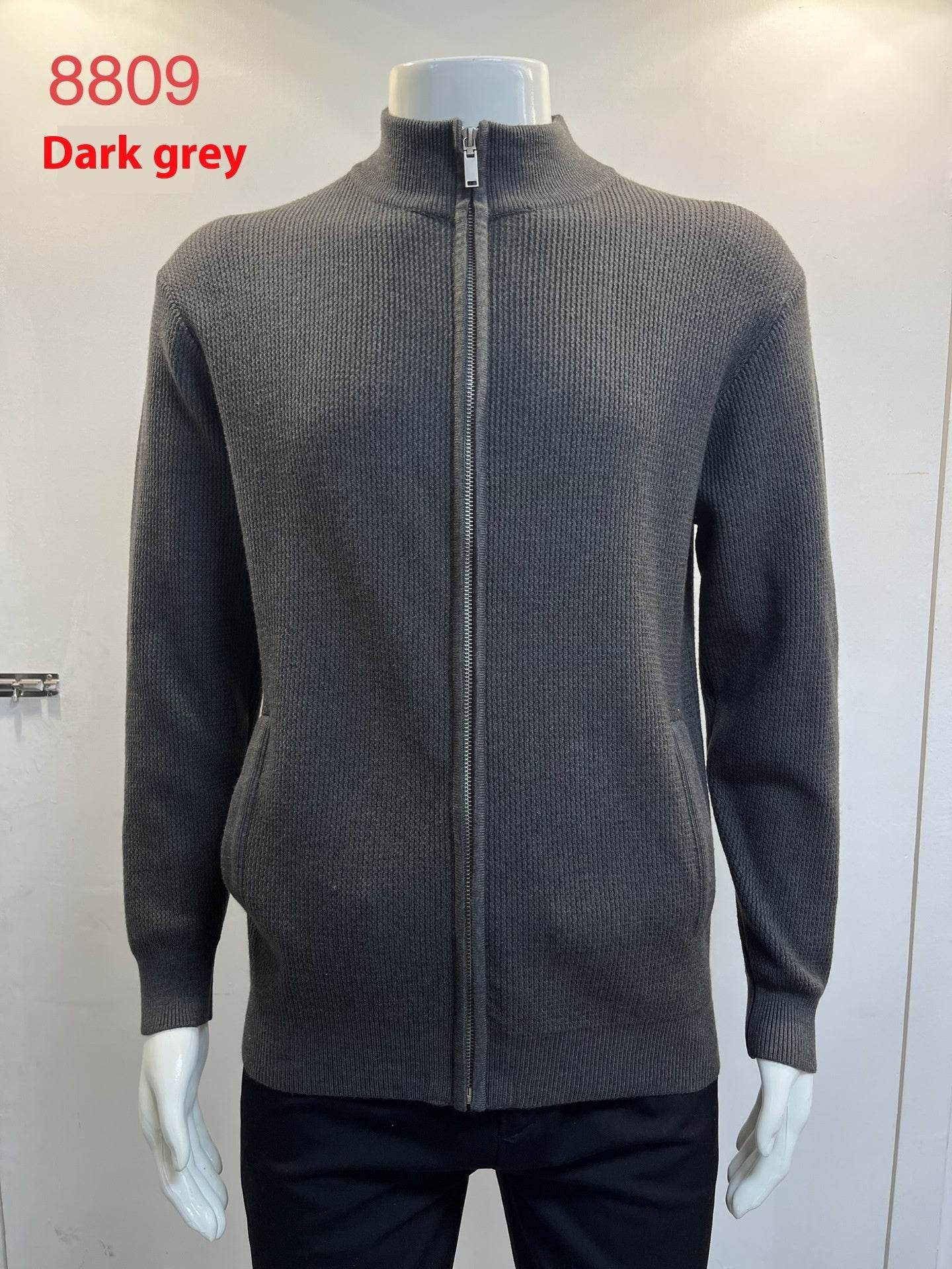 Cardigan Men's Sweater Zipper Solid Color Round Neck - MYLUXURY LANE ENTERPRISE