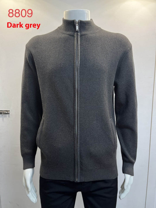 Cardigan Men's Sweater Zipper Solid Color Round Neck - MYLUXURY LANE ENTERPRISE
