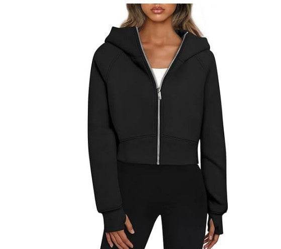 Women's Hooded Zipper Short Velvet Long Sleeve Sweatshirt - MYLUXURY LANE ENTERPRISE