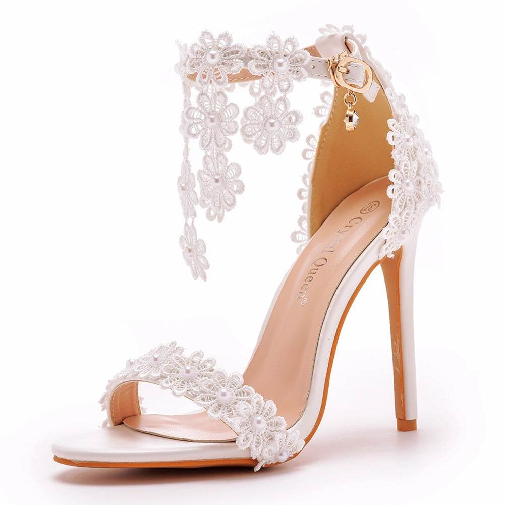 Tassel Sandals White Word Buckle High Heels - MYLUXURY LANE ENTERPRISE